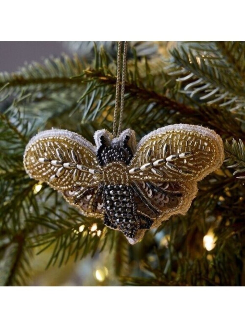 West Elm Embroidered Bee Wings Ornament NEW Christmas Holiday Beaded Boho